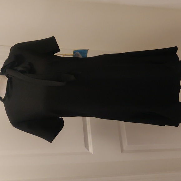 New!CeCe Bow Neck Short Sleeve A-Line Black Dress Women’s Flounce Ruffle Sz 12 - Picture 6 of 15